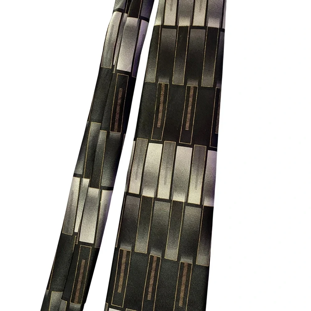 David Taylor Necktie Mens OS Black Silver Geometric Block‎ Pinstripe